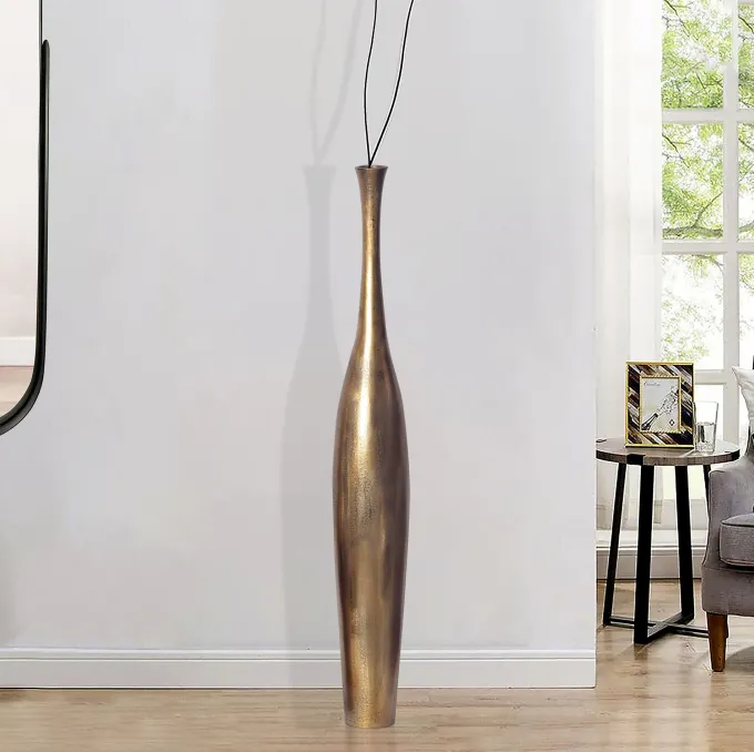 Vase FineBuy Aluminium Gold Blumenvase XXL Bodenvase Wohndeko Groß Alu Modern