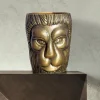 Vase FineBuy Blumenvase Löwenkopf 21 cm Aluminium Gold Tischvase Wohndeko Rund