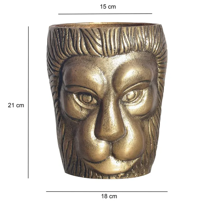 Vase FineBuy Blumenvase Löwenkopf 21 cm Aluminium Gold Tischvase Wohndeko Rund