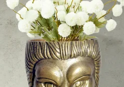 Vase FineBuy Blumenvase Löwenkopf 21 cm Aluminium Gold Tischvase Wohndeko Rund