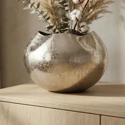 Vase Tischvase 30cm Aluminium Alu Blumenvase Wohndeko Rund Metall Handmade Deko