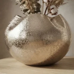 Vase Tischvase 30cm Aluminium Alu Blumenvase Wohndeko Rund Metall Handmade Deko