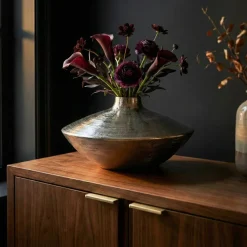 Vase Tischvase 35cm Aluminium Alu Blumenvase Wohndeko Rund Handmade Deko Metall