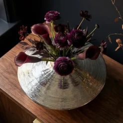 Vase Tischvase 35cm Aluminium Alu Blumenvase Wohndeko Rund Handmade Deko Metall