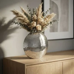 Vase Tischvase 40cm Metall Design Blumenvase Wohndeko Rund Handmade Mosaik Deko