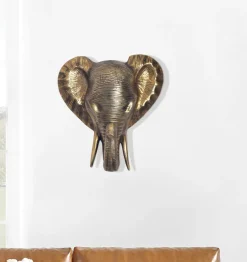 Wanddeko FineBuy Wohndeko Elefant 41 cm Aluminium Gold Afrika Dekoration Modern