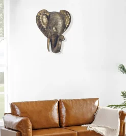 Wanddeko FineBuy Wohndeko Elefant 41 cm Aluminium Gold Afrika Dekoration Modern