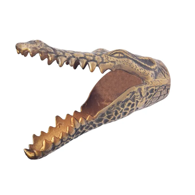 Wanddekoration Krokodil Aluminium 31 cm Wandobjekt goldfarben modern Tiermotiv