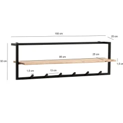 Wandgarderobe Akazie Massivholz 100cm Hängegarderobe Baumkante Industrial Modern