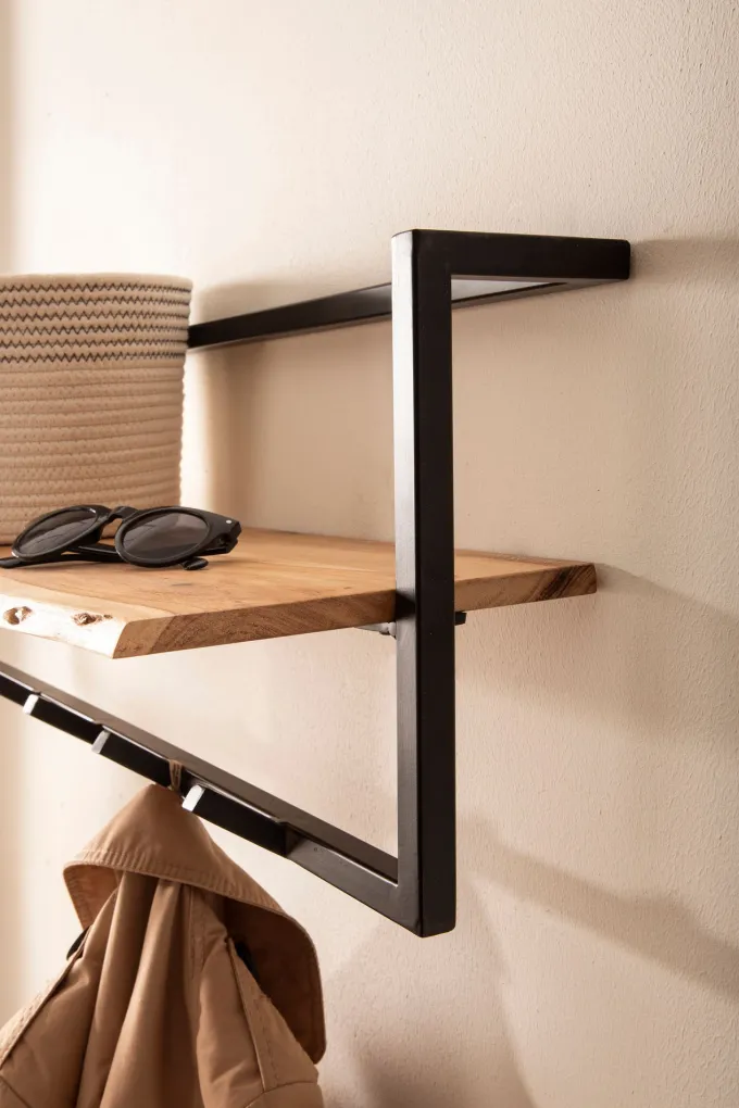 Wandgarderobe Akazie Massivholz 100cm Hängegarderobe Baumkante Industrial Modern