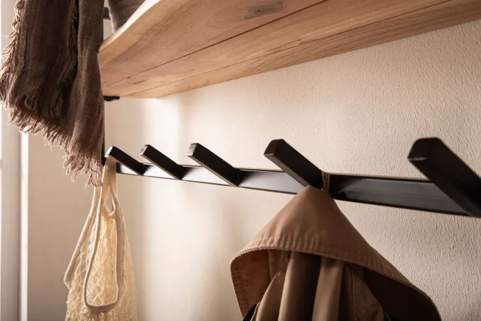 Wandgarderobe Akazie Massivholz 100cm Hängegarderobe Baumkante Industrial Modern