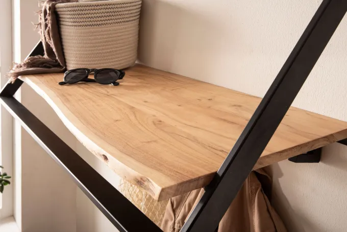 Wandgarderobe Akazie Massivholz Metall 100cm Hängegarderobe Industrial Baumkante