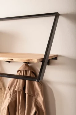 Wandgarderobe Akazie Massivholz Metall 100cm Hängegarderobe Industrial Baumkante