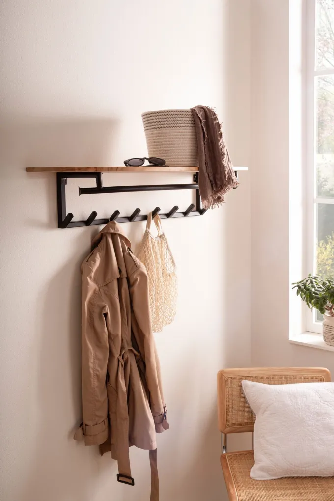 Wandgarderobe Akazie Massivholz 100cm Metall Garderobe mit Ablage Industrial