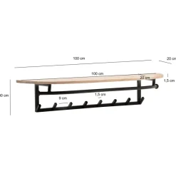 Wandgarderobe Akazie Massivholz 100cm Metall Garderobe mit Ablage Industrial