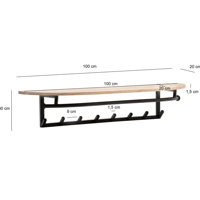 Wandgarderobe Akazie Massivholz 100cm Metall Garderobe mit Ablage Industrial