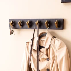 Wandgarderobe FineBuy Hakenleiste Mango Massivholz 60 cm Garderobe Flur Schwarz