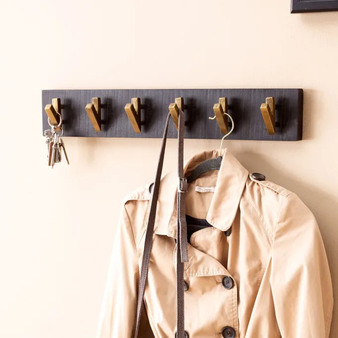 Wandgarderobe FineBuy Hakenleiste Mango Massivholz 60 cm Garderobe Flur Schwarz