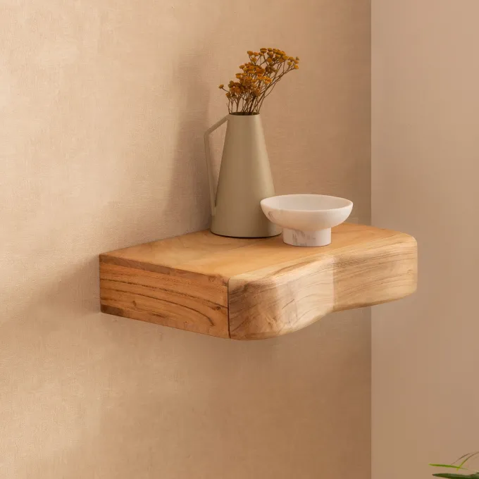 Wandregal Akazie Hängeregal mit Schublade Holz Wandboard Regal für die Wand