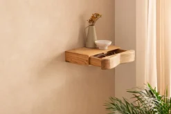 Wandregal Akazie Hängeregal mit Schublade Holz Wandboard Regal für die Wand