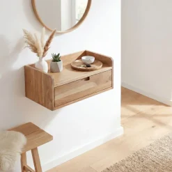 Wandregal Akazie 45x30cm Hängeregal Schublade Holz Massiv Wandboard Regal Wand