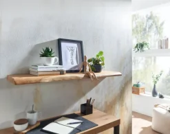 Wandregal FineBuy Baumkante Akazie Holz Schweberegal Regal Massiv Hängeregal