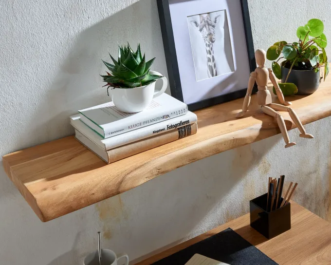 Wandregal FineBuy Baumkante Akazie Holz Schweberegal Regal Massiv Hängeregal