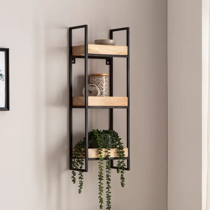 Wandregal FineBuy Hängeregal 27x77x18 cm Massivholz Metall Regal Industrial