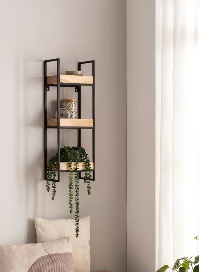 Wandregal FineBuy Hängeregal 27x77x18 cm Massivholz Metall Regal Industrial