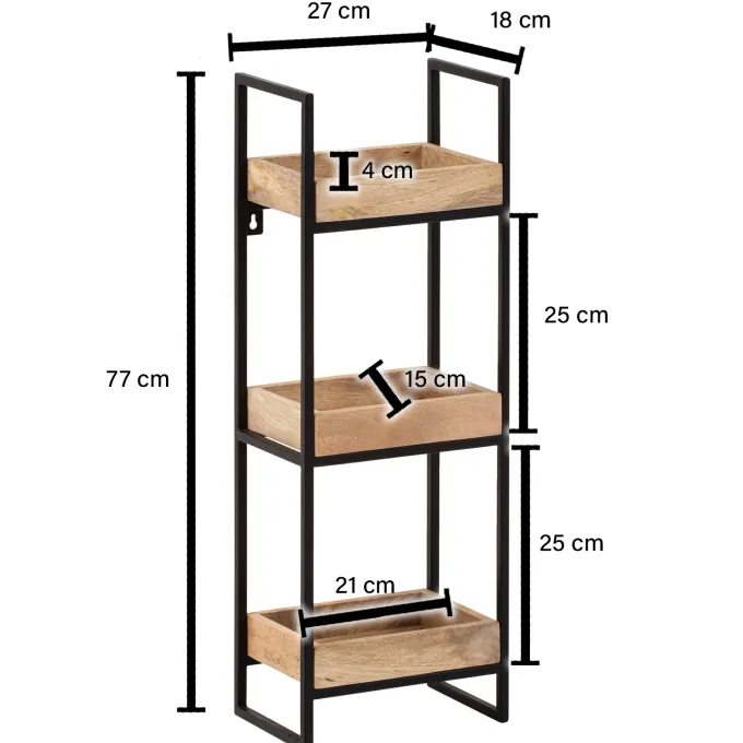 Wandregal FineBuy Hängeregal 27x77x18 cm Massivholz Metall Regal Industrial