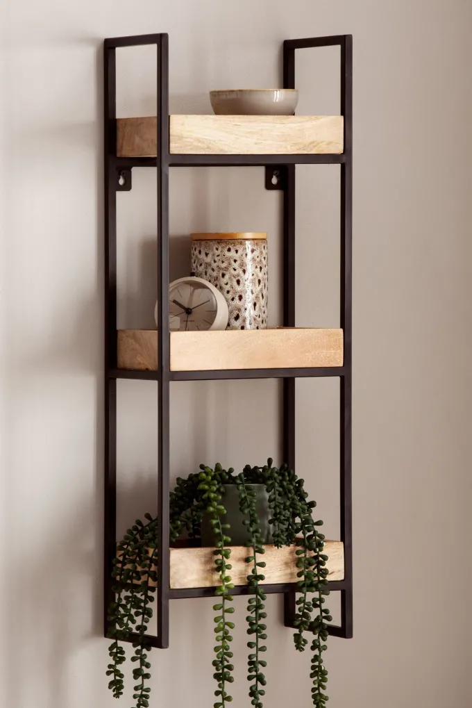 Wandregal FineBuy Hängeregal 27x77x18 cm Massivholz Metall Regal Industrial