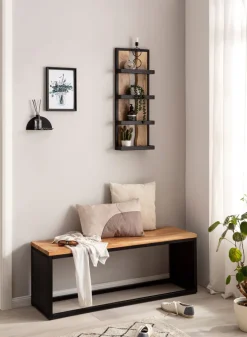 Wandregal FineBuy Hängeregal 30x80x10 cm Massivholz Metall Regal Industrial