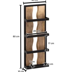 Wandregal FineBuy Hängeregal 30x80x10 cm Massivholz Metall Regal Industrial