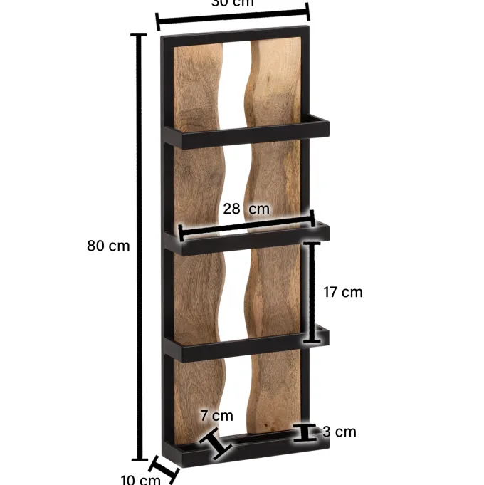 Wandregal FineBuy Hängeregal 30x80x10 cm Massivholz Metall Regal Industrial