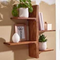 Wandregal FineBuy Hängeregal Holz Massiv 58x60x15 cm Regal Groß Schwebend Baum