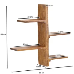Wandregal FineBuy Hängeregal Holz Massiv 58x60x15 cm Regal Groß Schwebend Baum