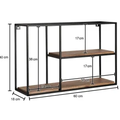 Wandregal FineBuy Hängeregal Holz Metall 60x40x18 cm Regal Rechteckig Massiv