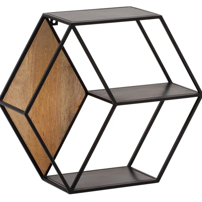 Wandregal FineBuy Hängeregal 60x52x20 cm Massivholz Metall Regal Sechseckig