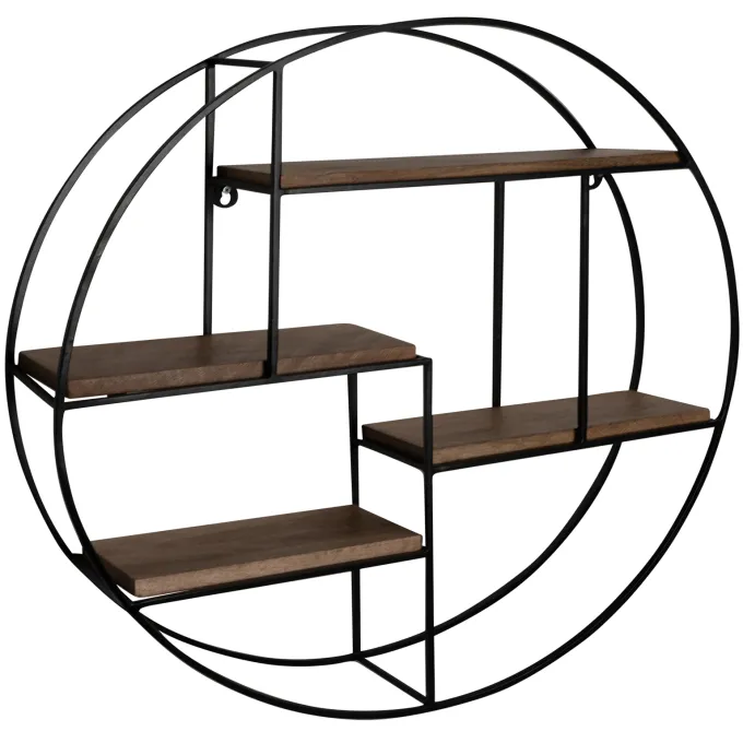 Wandregal FineBuy Hängeregal Holz Metall 70x70x18cm Hängeregal Regal Rund Massiv