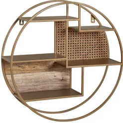 Wandregal FineBuy Hängeregal Holz Metall 62x62x17 cm Regal Rund Wiener Geflecht