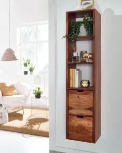 Wandregal FineBuy Schweberegal mit Schubladen 150 cm Holz Regal Hängend Massiv