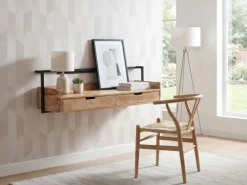 Wandschreibtisch 120cm Massivholz Stauraum Schreibtisch für die Wand Schwebend