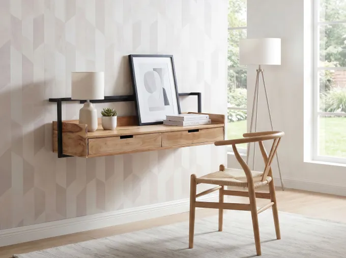 Wandschreibtisch 120cm Massivholz Stauraum Schreibtisch für die Wand Schwebend