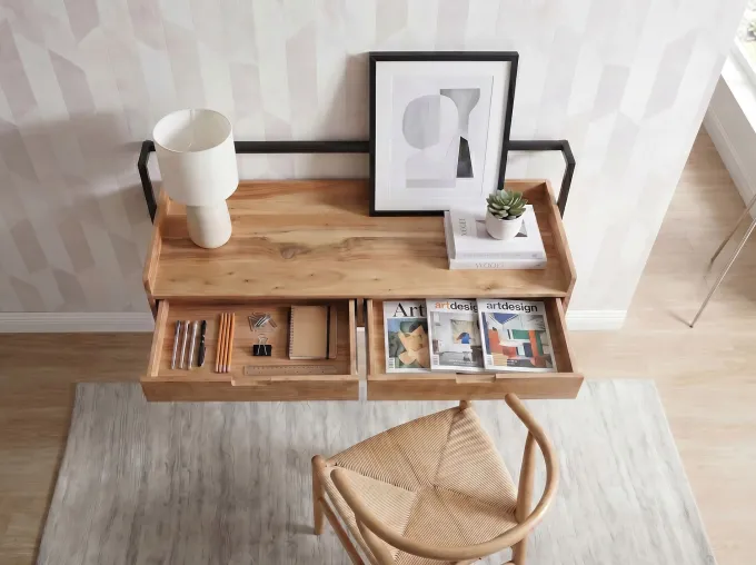 Wandschreibtisch 120cm Massivholz Stauraum Schreibtisch für die Wand Schwebend