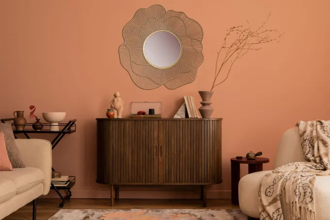 Wandspiegel FineBuy Flurspiegel Rose Metall 77 cm Spiegel Flur Hängespiegel