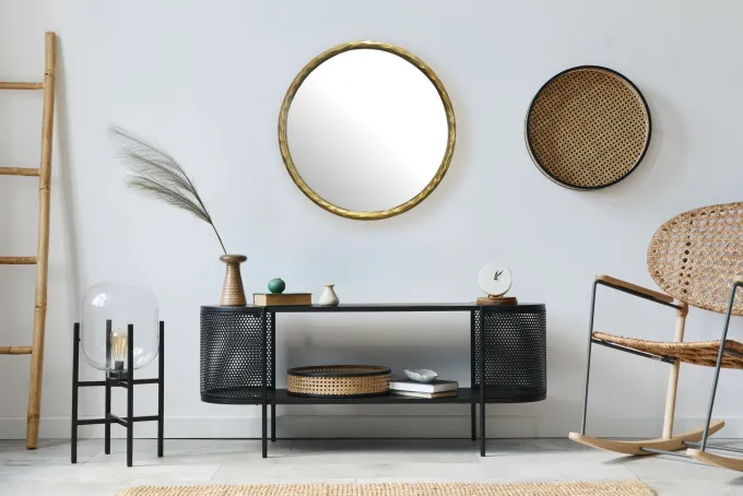 Wandspiegel FineBuy Flurspiegel Rund Metall 60 cm Spiegel Flur Hängespiegel