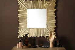 Wandspiegel FineBuy Flurspiegel Quadratisch 75 cm Spiegel Gold Hängespiegel