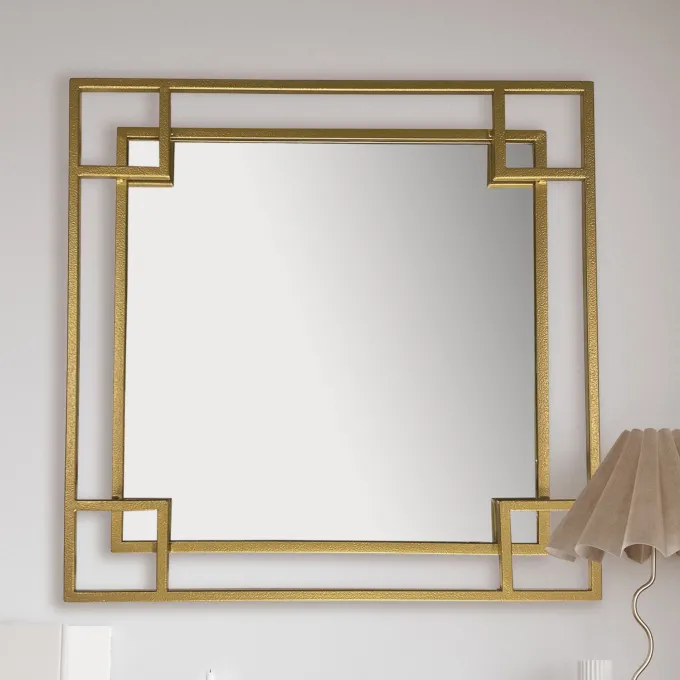 Wandspiegel FineBuy Flurspiegel Quadrat Metall Gold Spiegel Hängespiegel Rahmen