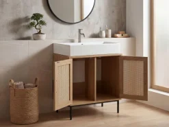 Waschbeckenunterschrank FineBuy Badschrank 60x60x40 cm Unterschrank Eiche Optik