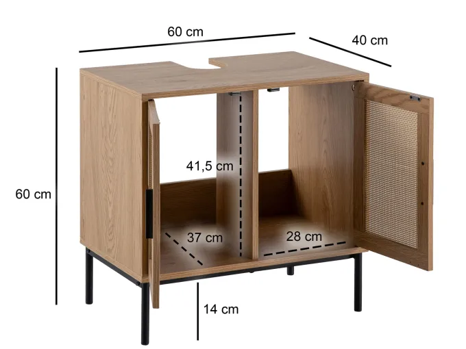 Waschbeckenunterschrank FineBuy Badschrank 60x60x40 cm Unterschrank Eiche Optik